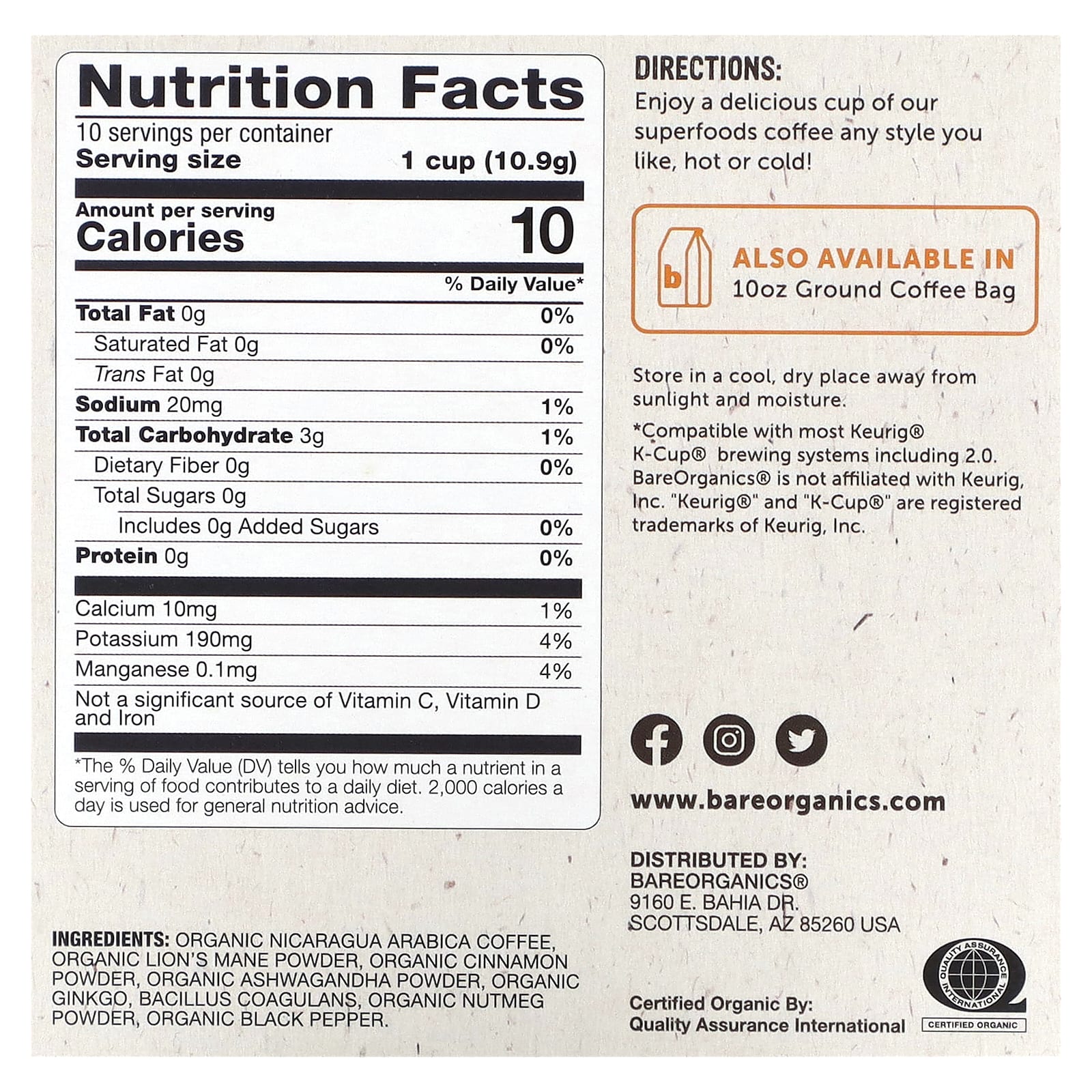 BareOrganics Focus Coffee with Superfoods | 10 Cups, Low Acid - Image 2