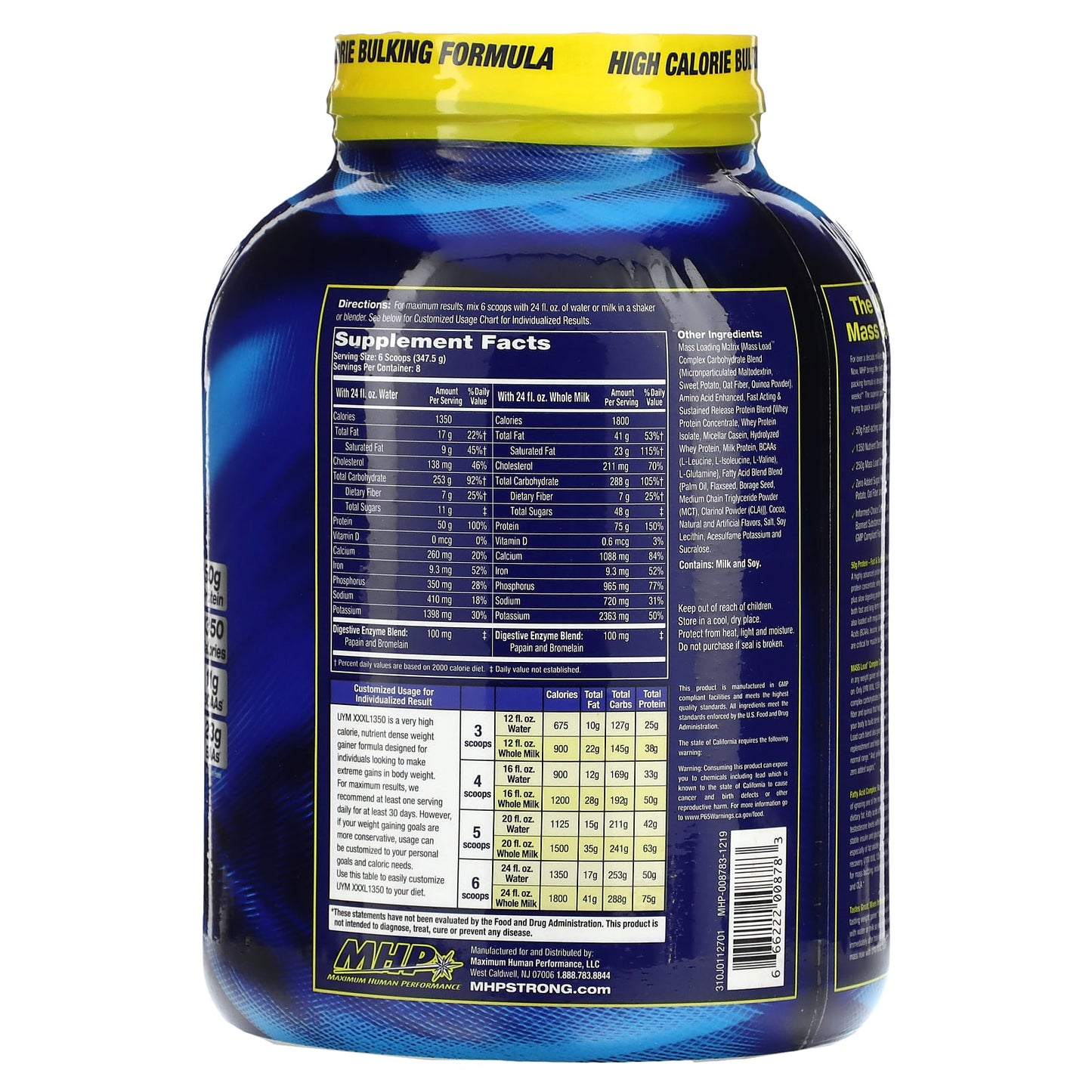 MHP, Up Your Mass XXXL 1350, Milk Chocolate, 6.12 lbs (2,780 g) - Image 2