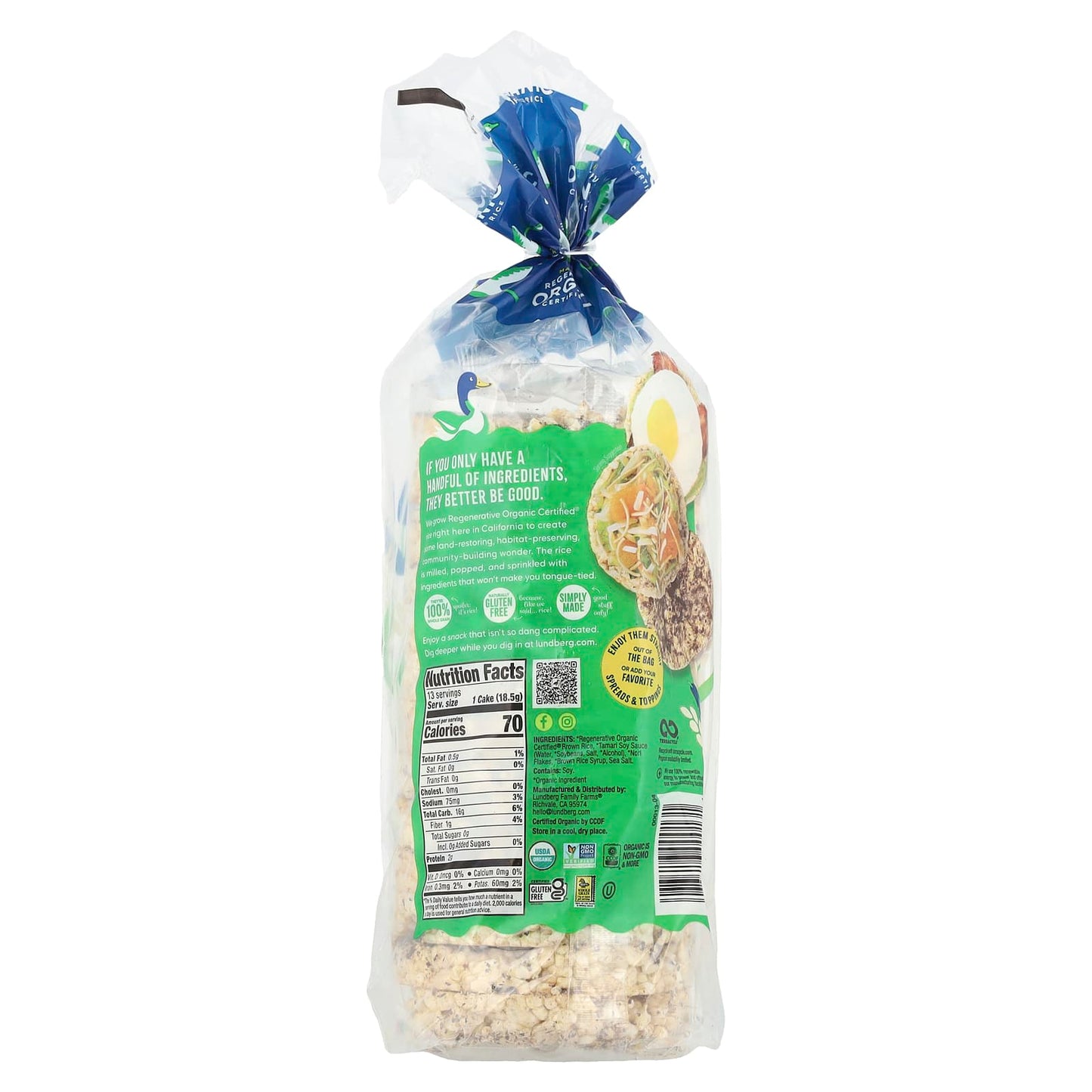 Lundberg, Organic Brown Rice Cakes, Tamari with Seaweed, 8.5 oz (241 g) - Image 2