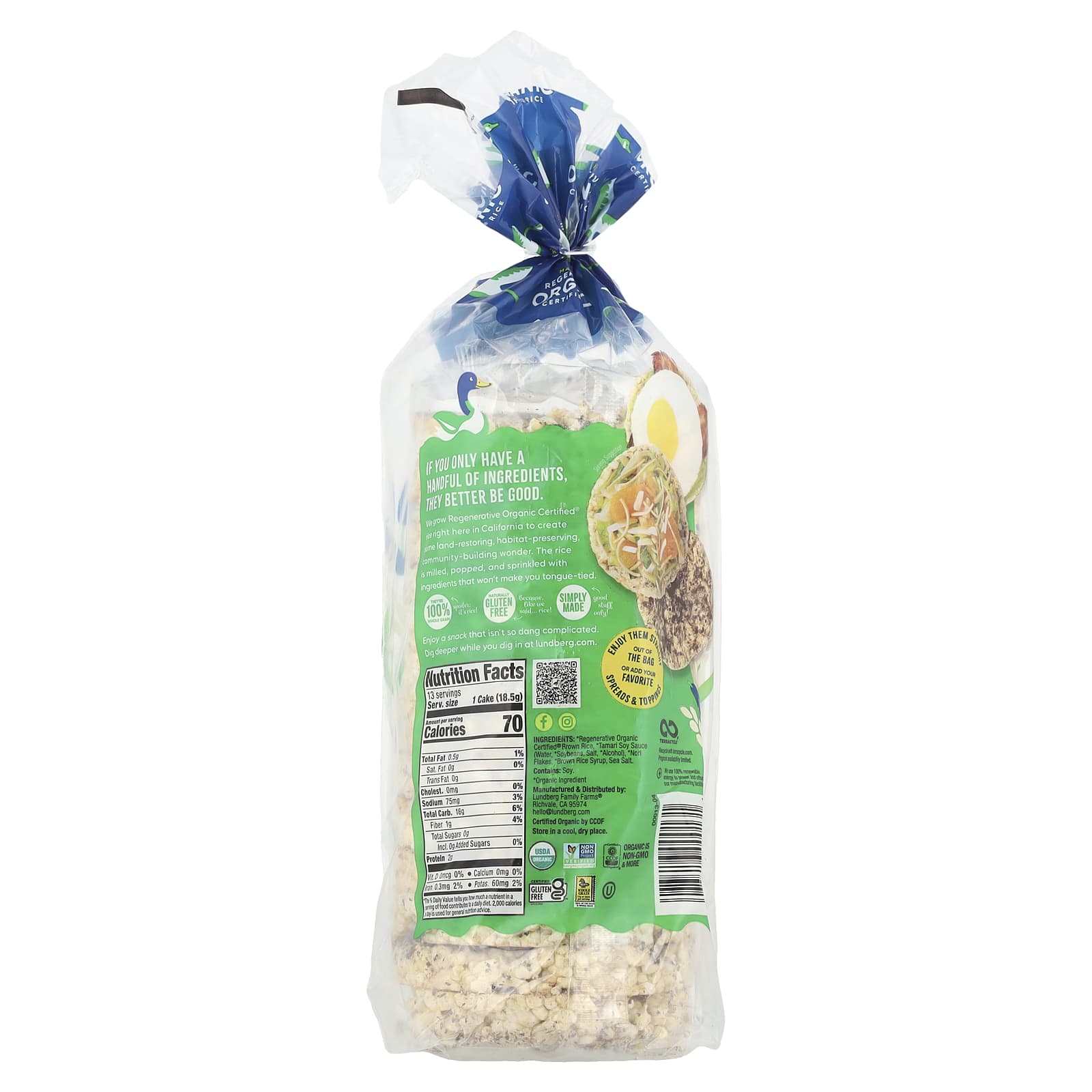 Lundberg, Organic Brown Rice Cakes, Tamari with Seaweed, 8.5 oz (241 g) - Image 2