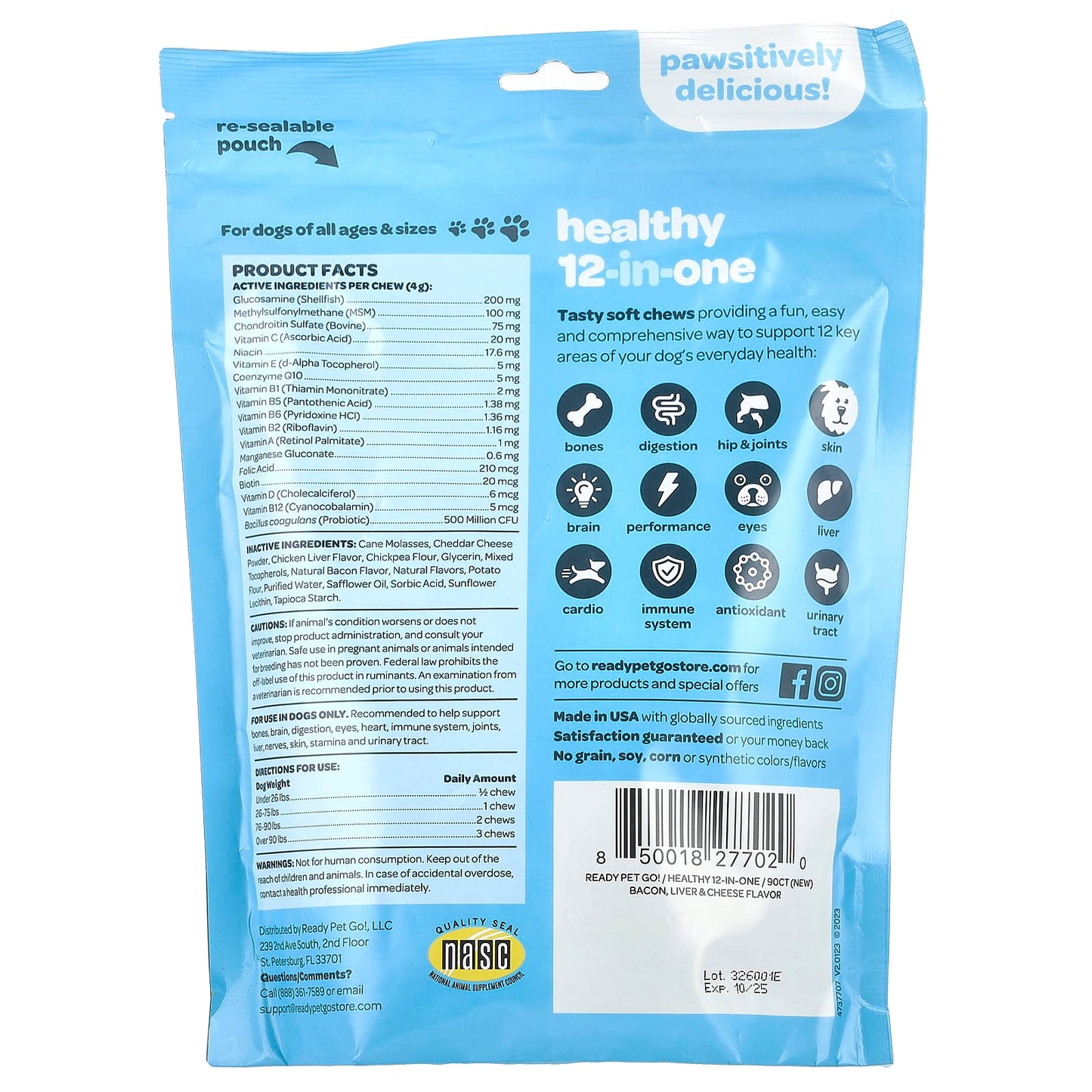 Ready Pet Go, Healthy 12-In-One, For Dogs, All Ages, Bacon, Liver & Cheese, 90 Soft Chews, 12.7 oz (360 g) - Image 2