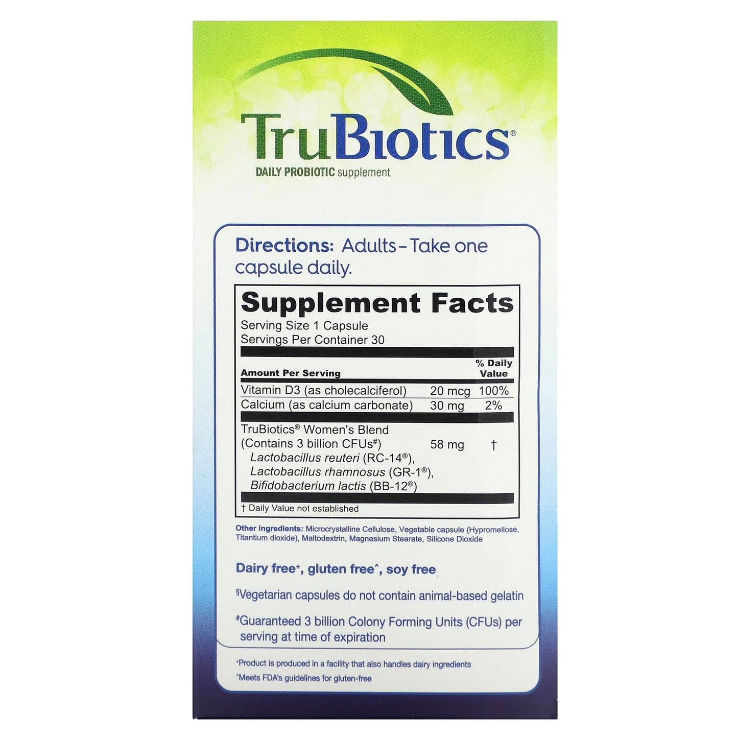 TruBiotics, Women's Digestive + Vaginal + Bone Health , 30 Vegetarian Capsules - Image 2