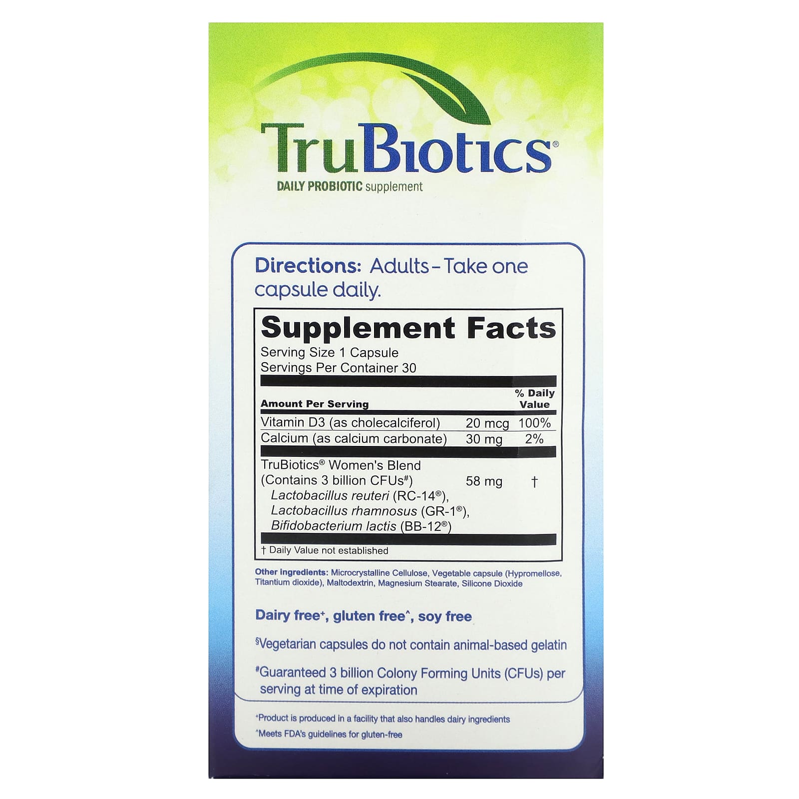 TruBiotics, Women's Digestive + Vaginal + Bone Health , 30 Vegetarian Capsules - Image 2