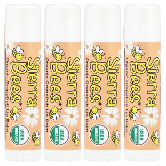 Organic Grapefruit Lip Balm, 4 Pack, 0.15 oz, USDA Certified - Image 1