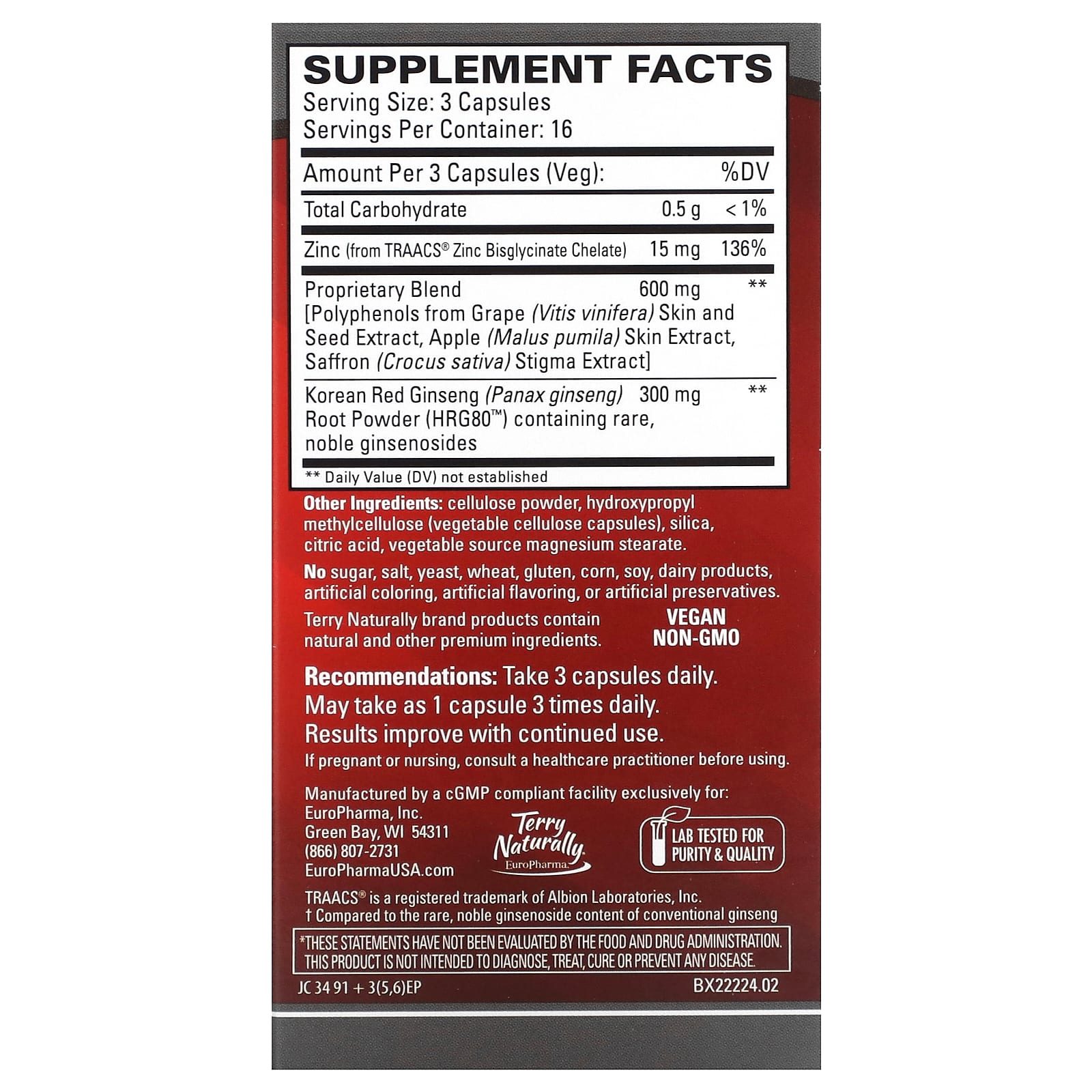 Terry Naturally, HRG80™ Red Ginseng, 48 Capsules - Image 2