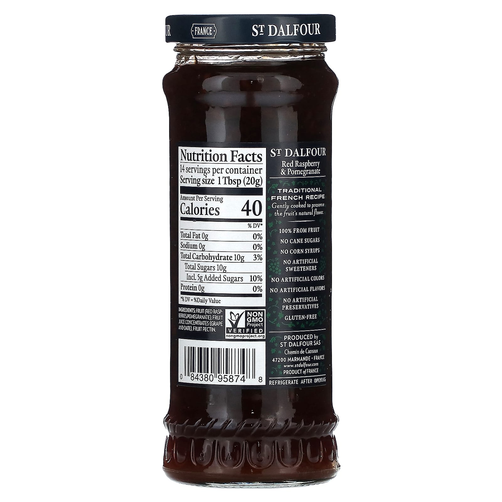 St. Dalfour, Raspberry & Pomegranate Fruit Spread, 10 oz (284 g) - Image 2