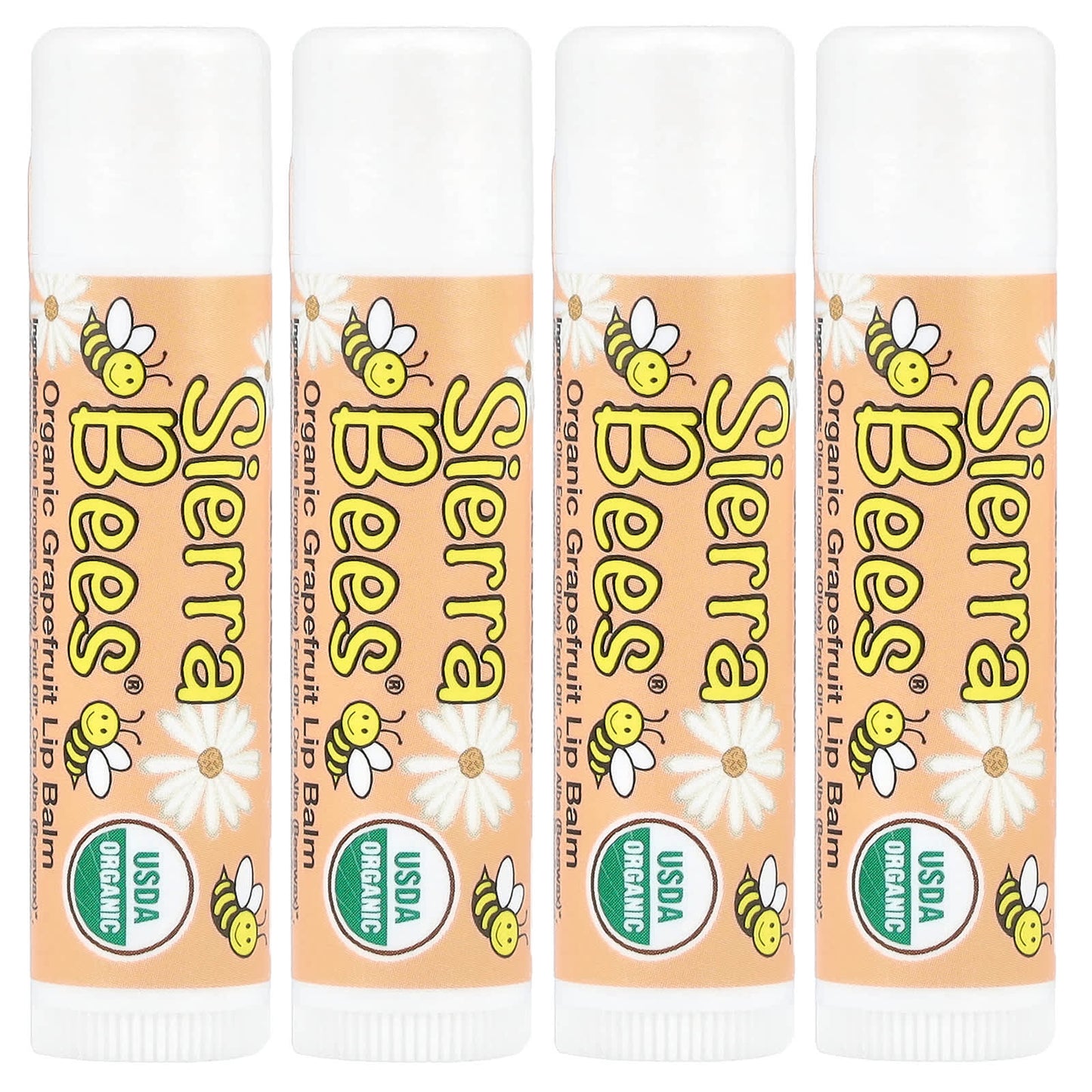Organic Grapefruit Lip Balm, 4 Pack, 0.15 oz, USDA Certified - Image 1