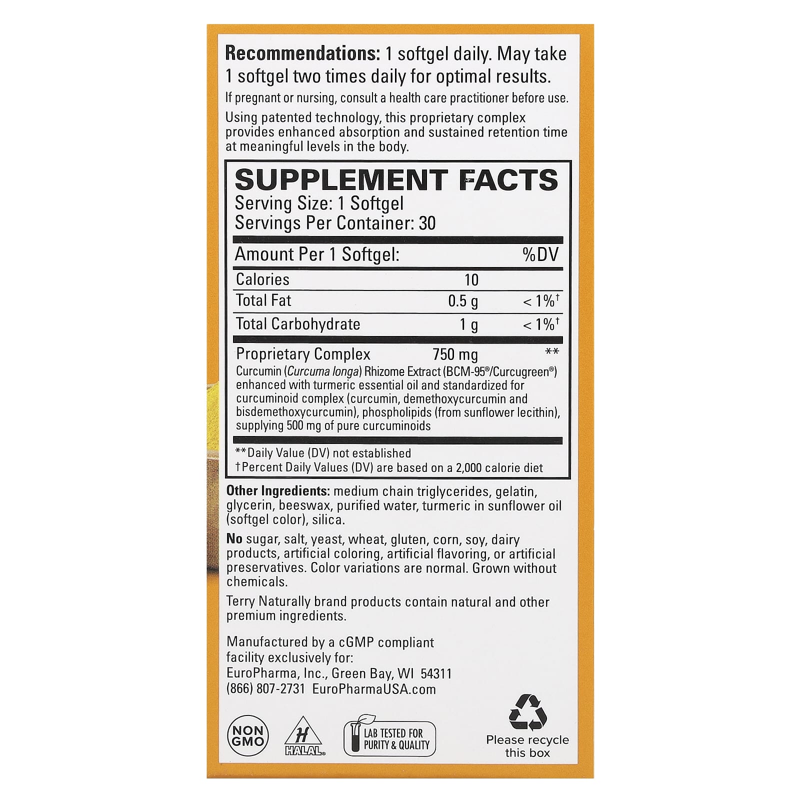 Terry Naturally, CuraMed, Superior Absorption Curcumin, 750 mg, 30 Softgels - Image 2