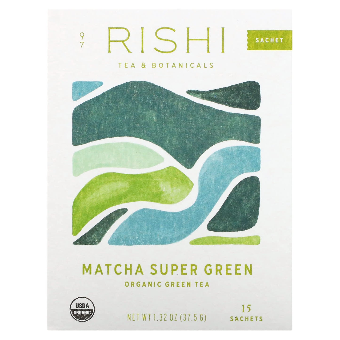 Rishi Tea, Organic Green Tea, Matcha Super Green, 15 Sachets, 1.32 oz (37.5 g) - Image 1