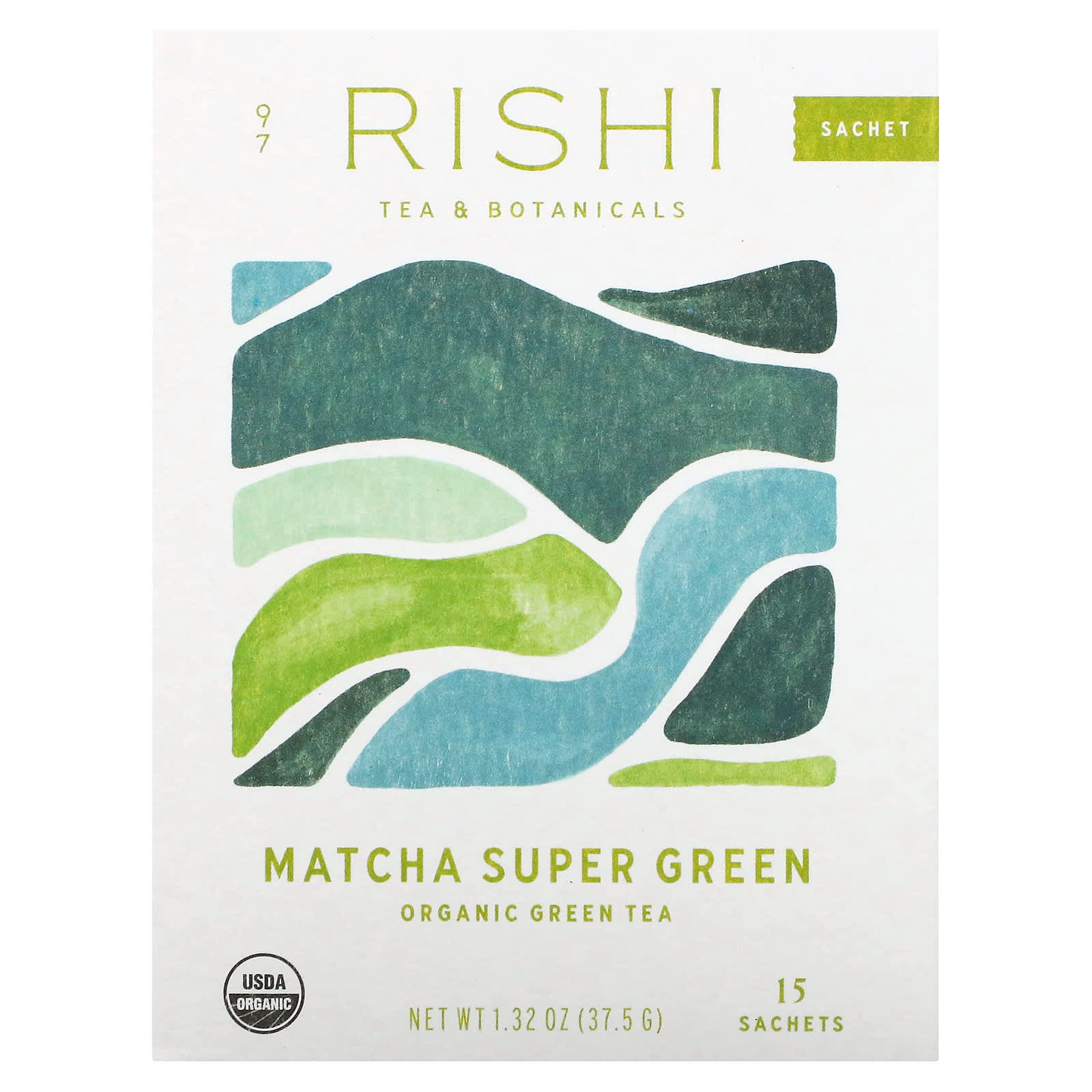 Rishi Tea, Organic Green Tea, Matcha Super Green, 15 Sachets, 1.32 oz (37.5 g) - Image 1