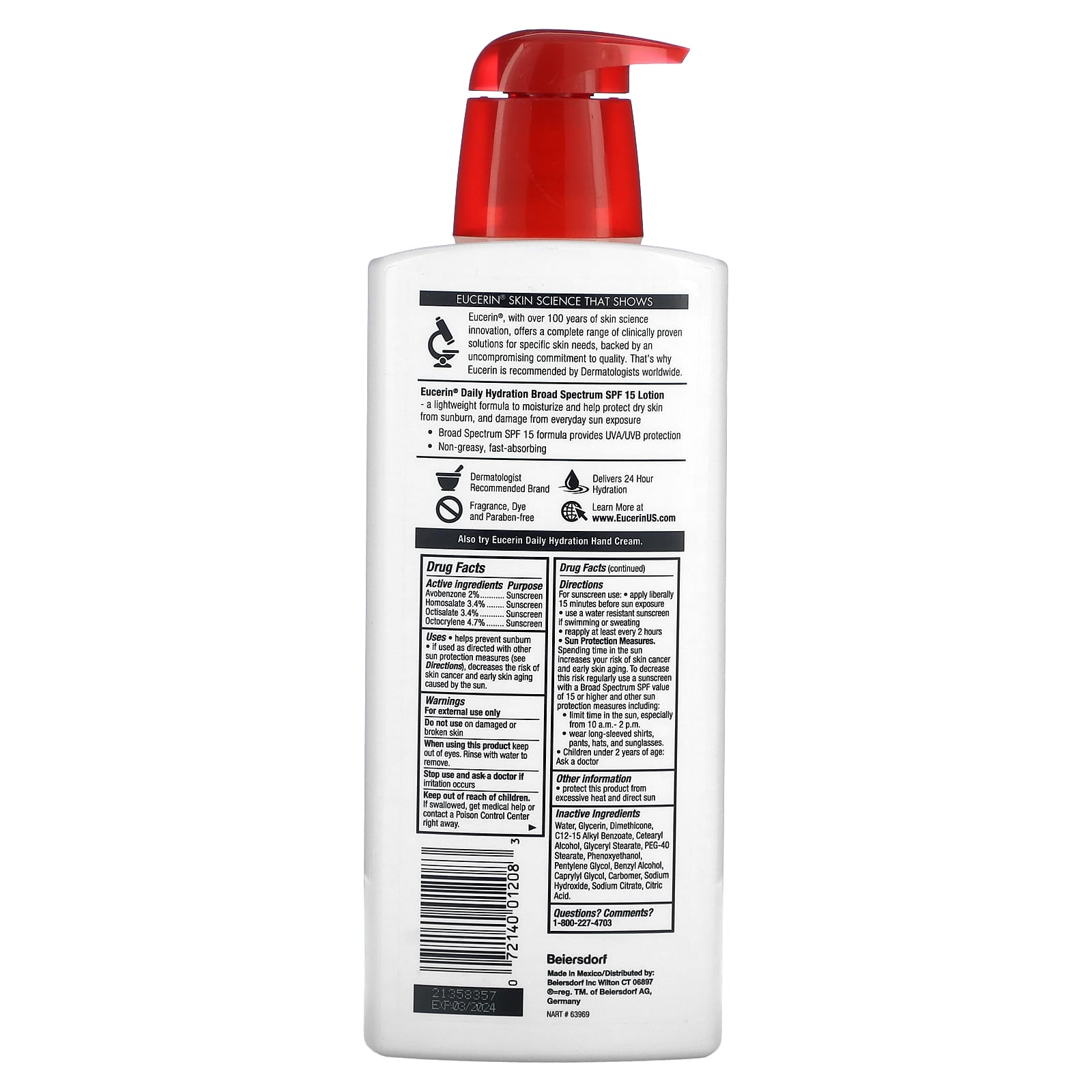 Eucerin Daily Hydration Lotion with SPF 15, Fragrance-Free, 16.9 fl oz - Image 2