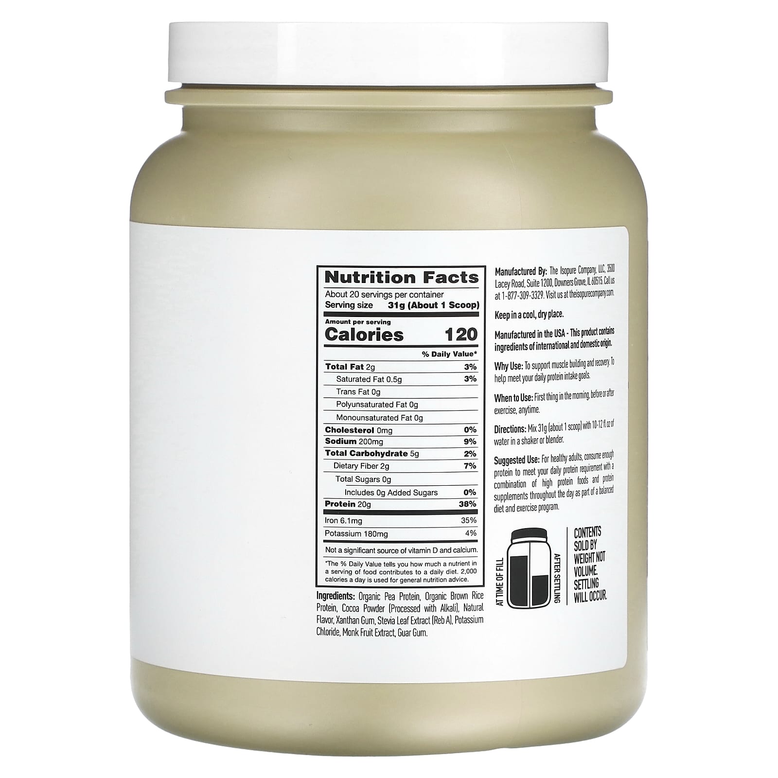 Isopure Plant-Based Protein Powder, Chocolate, 1.37 lb - Image 2