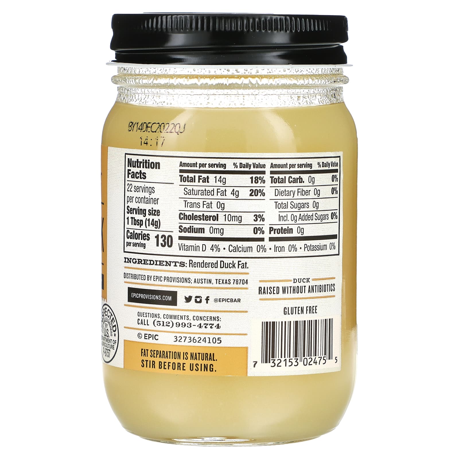 Epic Bar Duck Fat, Traditional, 11 oz (312g) | Non-GMO, Gluten Free - Image 2