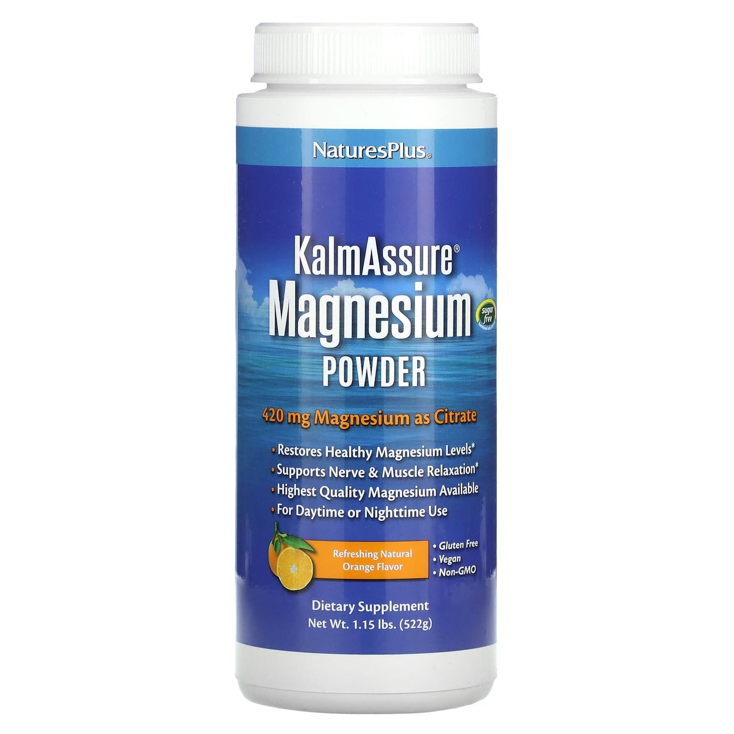 NaturesPlus, KalmAssure, Magnesium Powder, Refreshing Natural Orange, 1.15 lbs (522 g) - Image 1