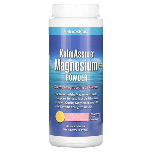 NaturesPlus, Kalmassure Magnesium Powder, Refreshing Pink Lemonade, 0.9 lb (408 g)