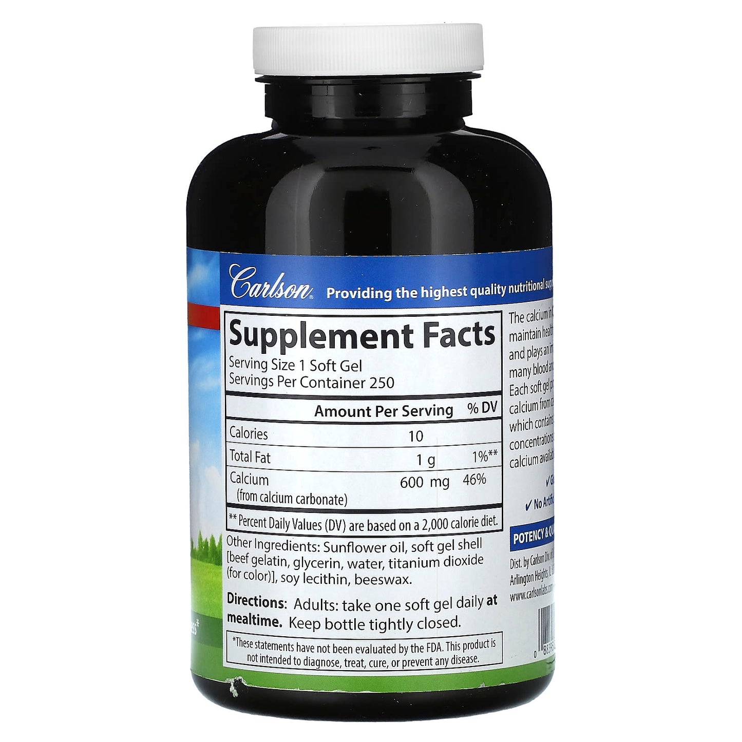 Carlson Liquid Filled Cal-600, 600mg Calcium Supplement for Bone Health - Image 2