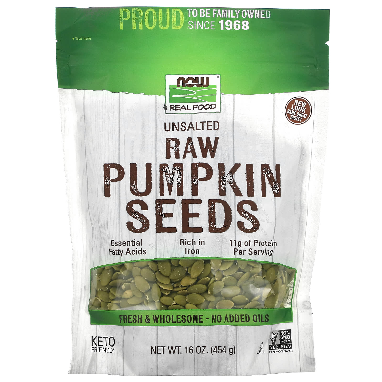 NOW Foods, Real Food, Raw Pumpkin Seeds, Unsalted, 16 oz (454 g) - Image 1