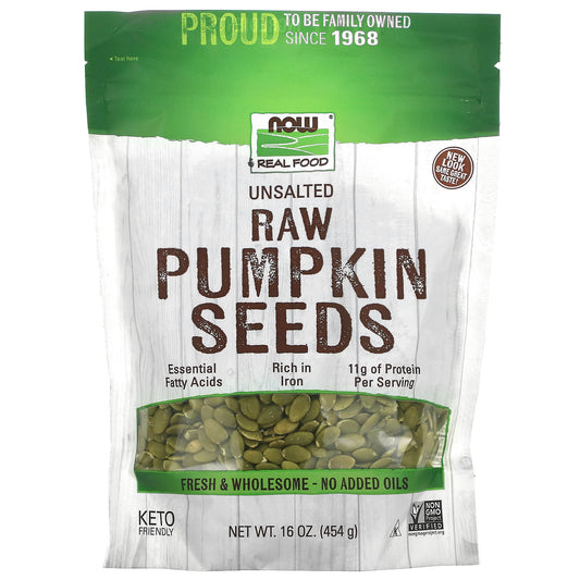 NOW Foods, Real Food, Raw Pumpkin Seeds, Unsalted, 16 oz (454 g) - Image 1