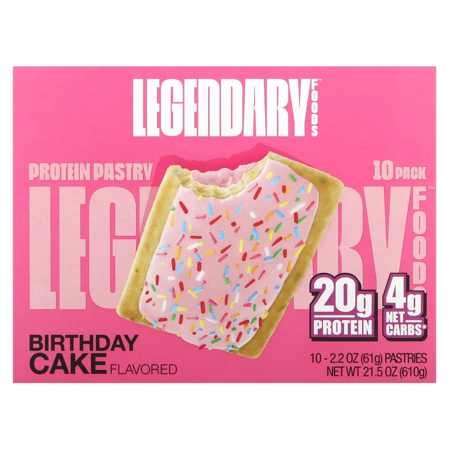 Legendary Foods, Protein Pastry, Birthday Cake, 10 Pack, 2.2 oz (61 g) Each - Image 1