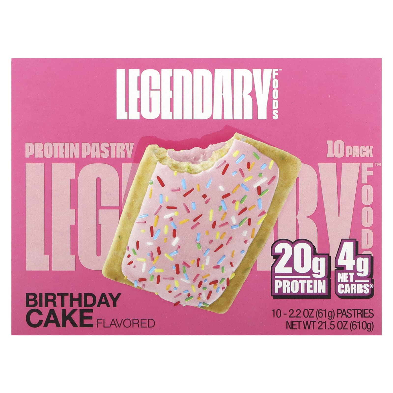 Legendary Foods, Protein Pastry, Birthday Cake, 10 Pack, 2.2 oz (61 g) Each - Image 1