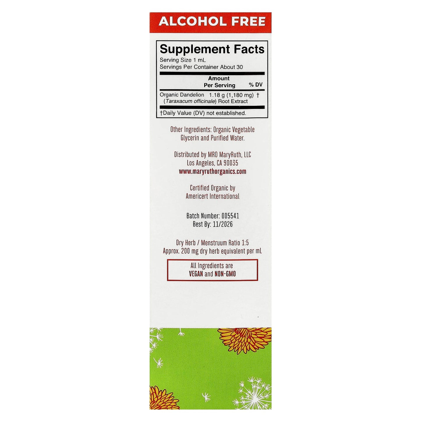 MaryRuth's, Organic Dandelion Root Liquid Extract, 1 fl oz (30 ml) - Image 2
