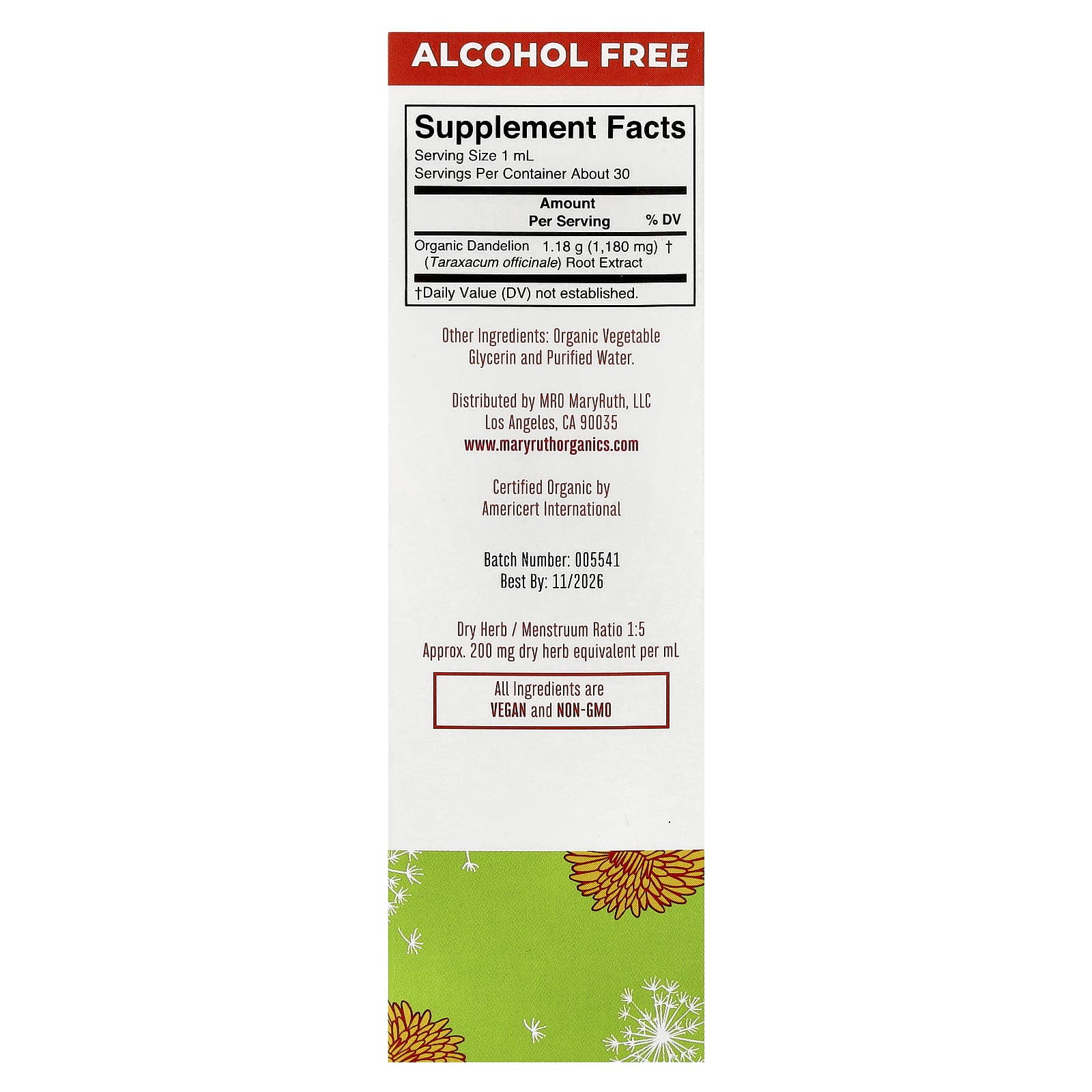 MaryRuth's, Organic Dandelion Root Liquid Extract, 1 fl oz (30 ml) - Image 2