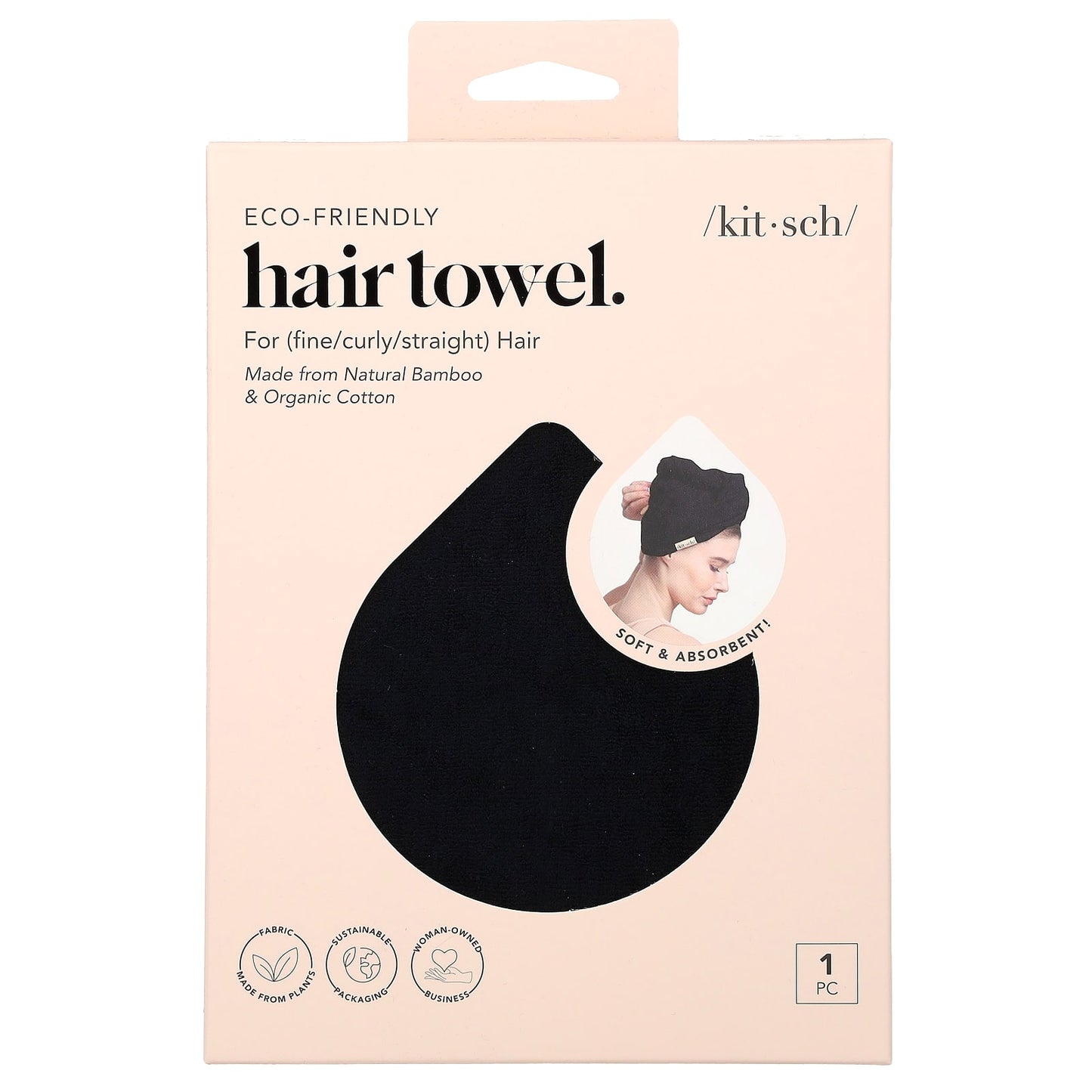 Kitsch, Eco-Friendly Hair Towel, Black, 1 Piece - Image 1