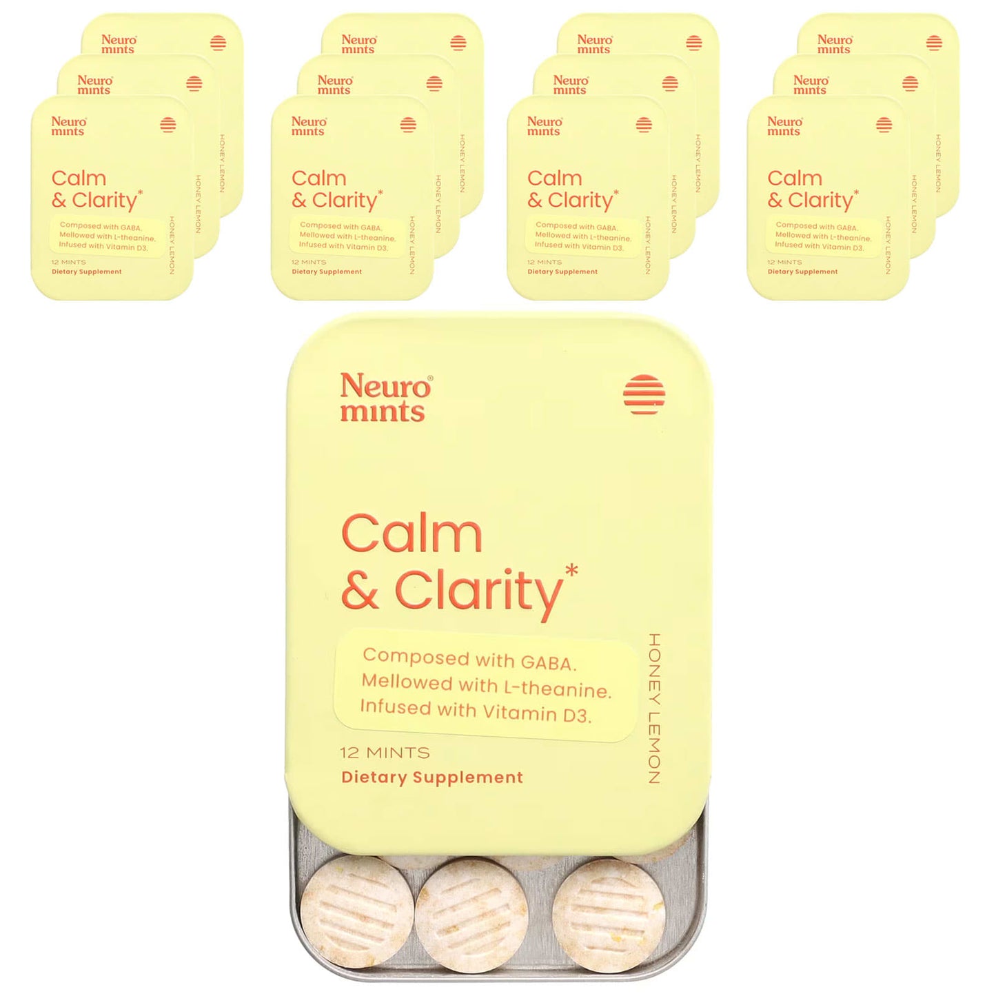 NeuroGum, NeuroMints, Calm & Clarity, Honey Lemon, 12 Packs, 12 Pieces Each - Image 1