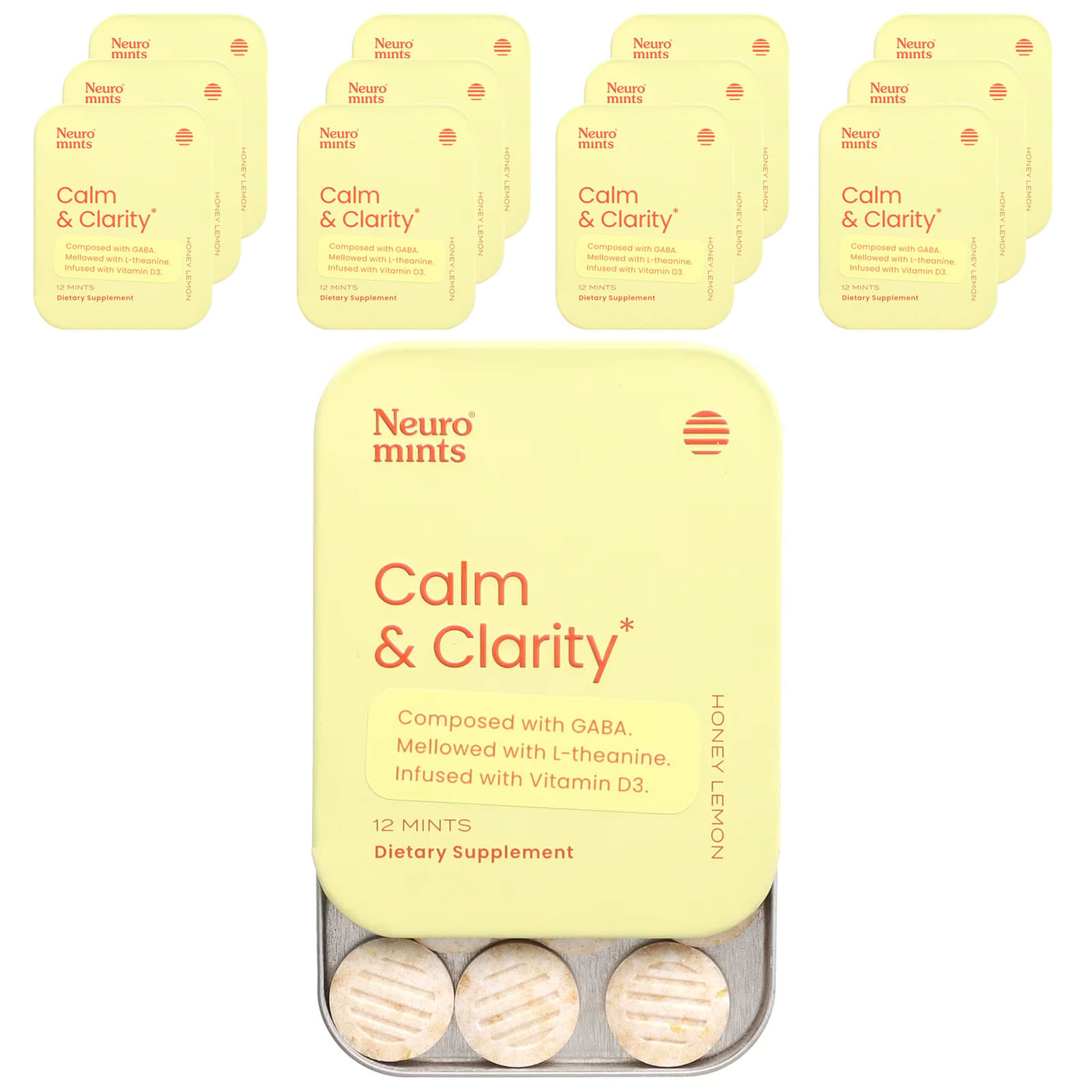 NeuroGum, NeuroMints, Calm & Clarity, Honey Lemon, 12 Packs, 12 Pieces Each - Image 1