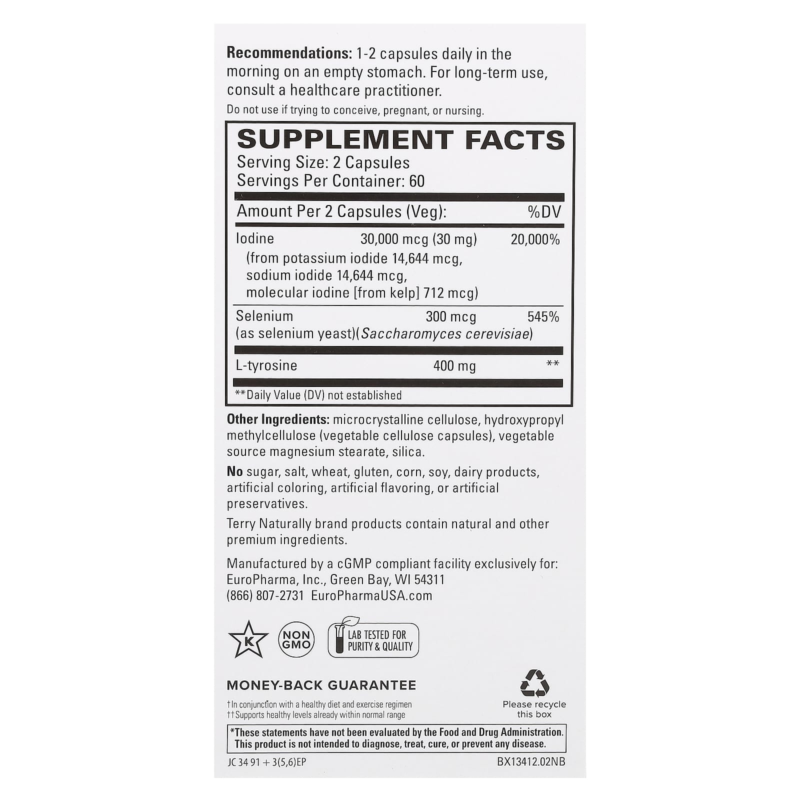 Terry Naturally, Thyroid Care Plus with Selenium, 120 Capsules - Image 2