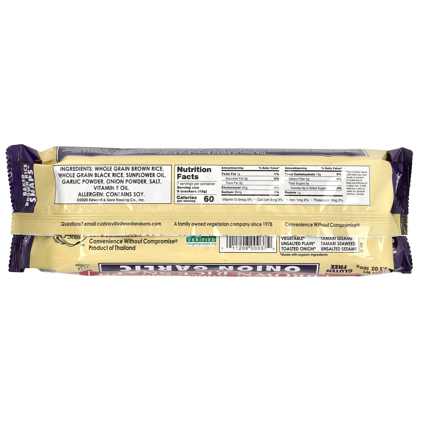 Crunchy Whole Grain Snacks by Edward & Sons, Onion Garlic, Gluten Free, 3.5 oz - Image 2