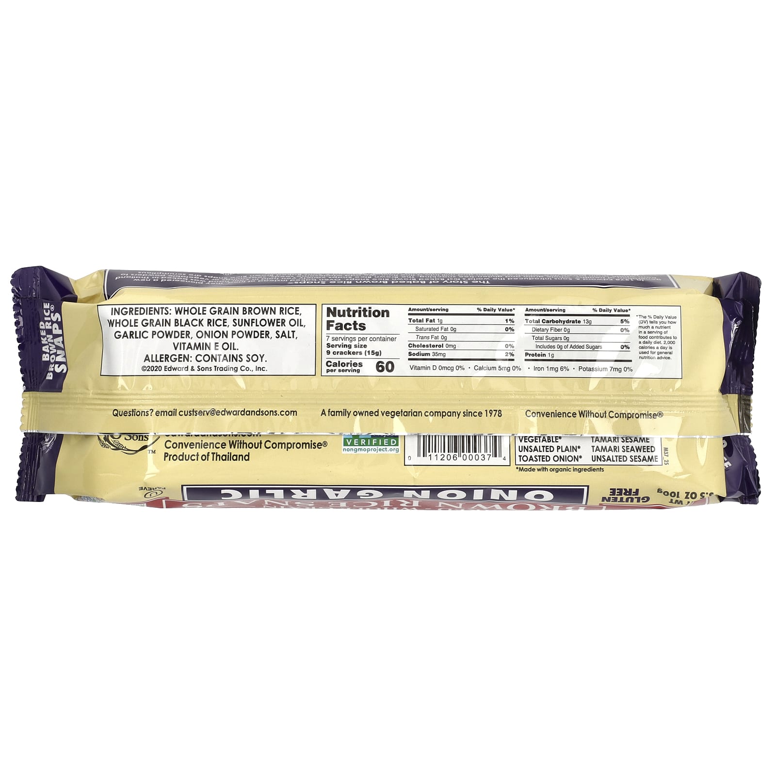Crunchy Whole Grain Snacks by Edward & Sons, Onion Garlic, Gluten Free, 3.5 oz - Image 2