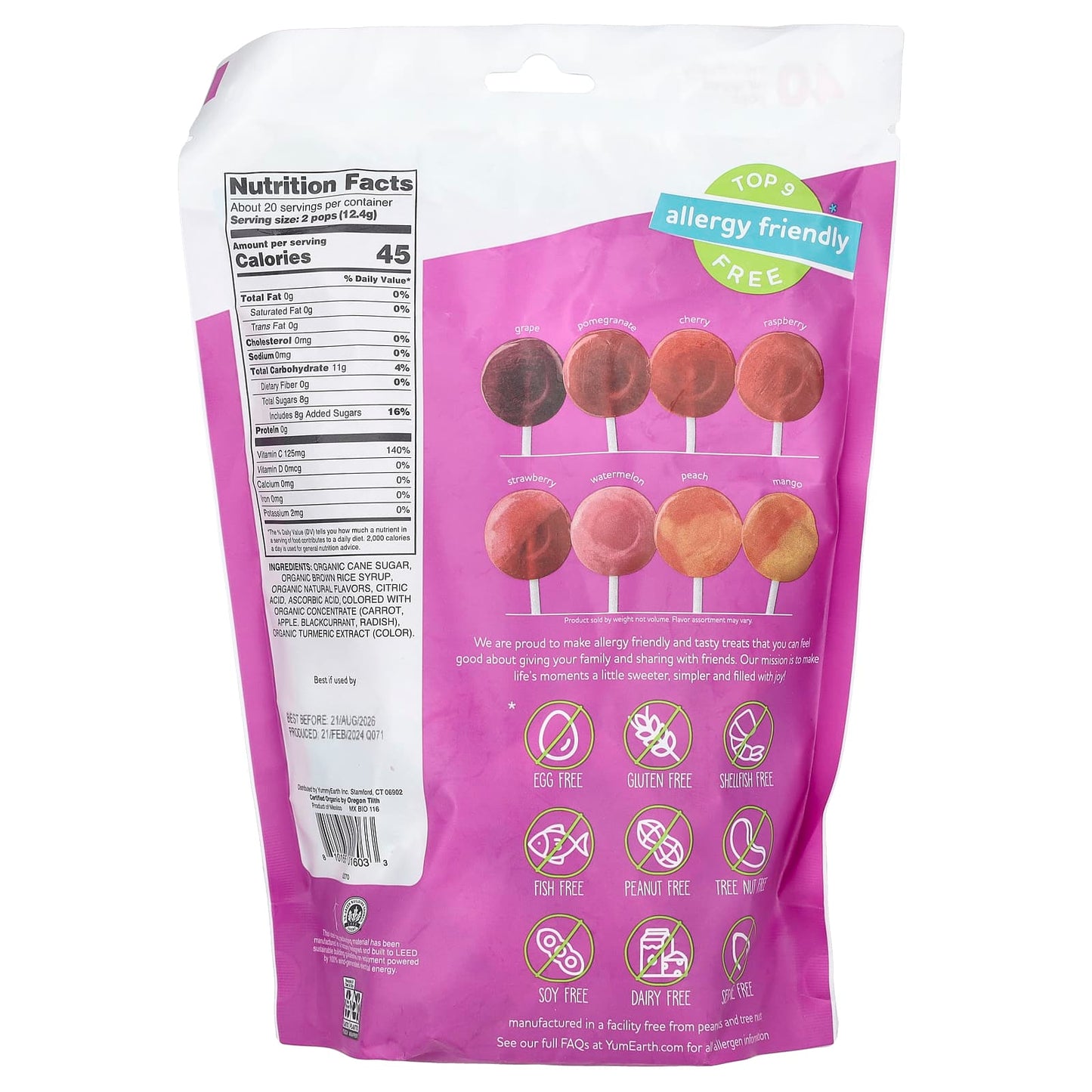YumEarth, Organic Vitamin C Pops, Assorted, 40 Individually Wrapped Pops, 8.7 oz (248 g) - Image 2
