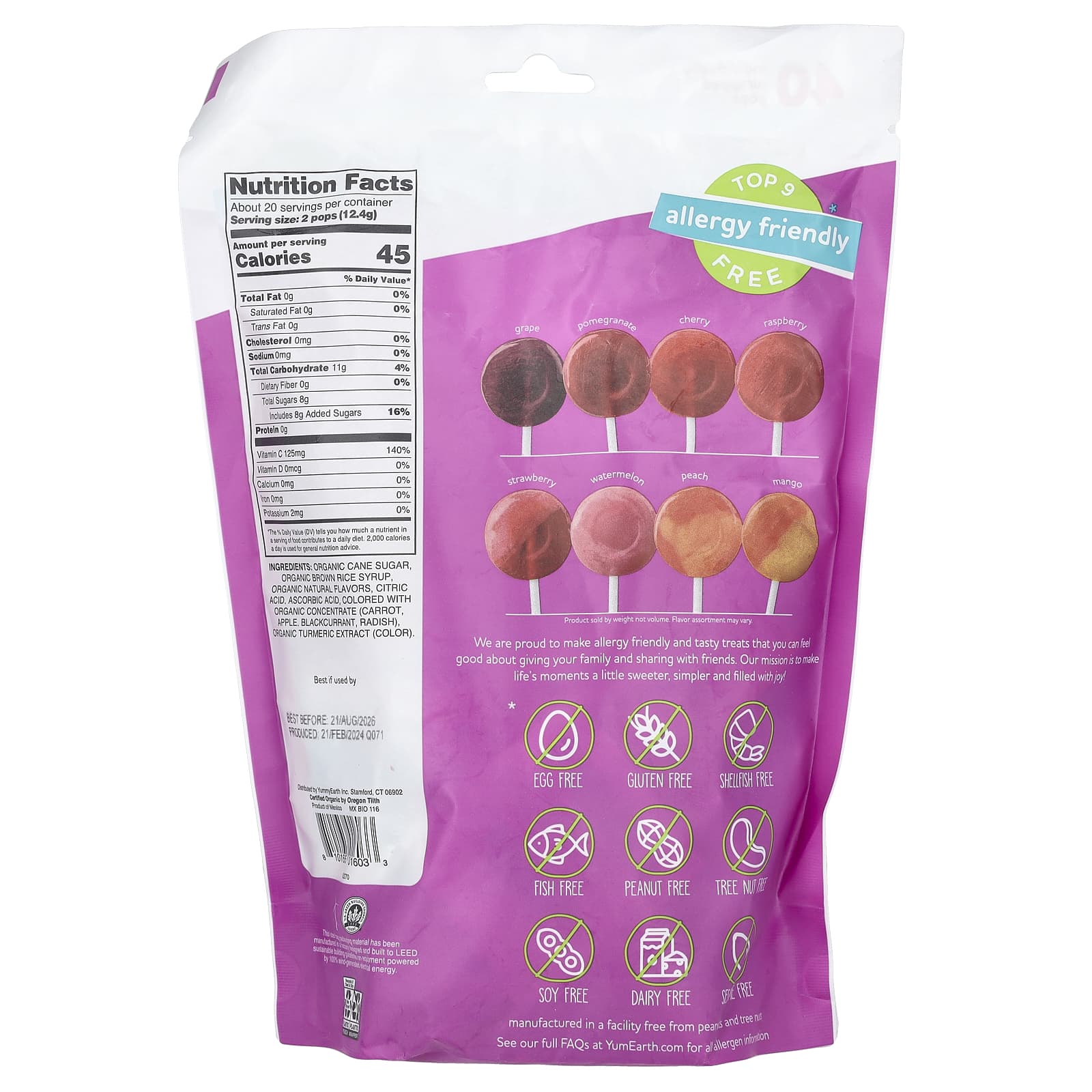 YumEarth, Organic Vitamin C Pops, Assorted, 40 Individually Wrapped Pops, 8.7 oz (248 g) - Image 2