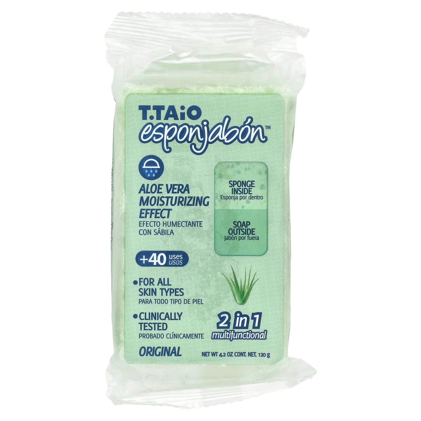 T. Taio, Soap Bar With Sponge Inside, Original Aloe Vera, 4.2 oz (120 g) - Image 1