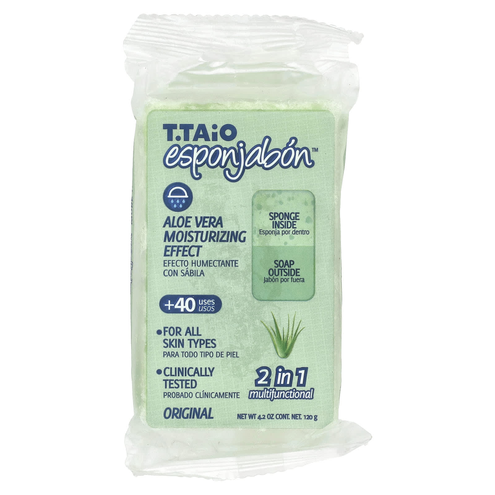 T. Taio, Soap Bar With Sponge Inside, Original Aloe Vera, 4.2 oz (120 g) - Image 1
