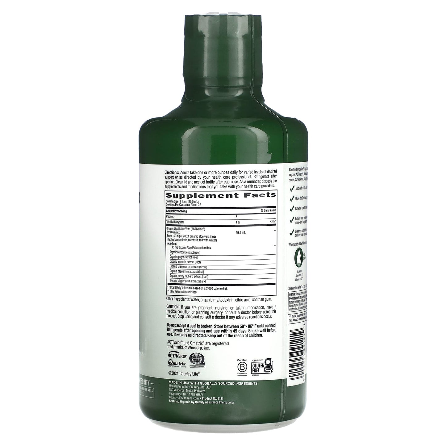 Country Life Aloe Vera Plus, USDA Organic, 32 fl oz (944 ml) - Image 2