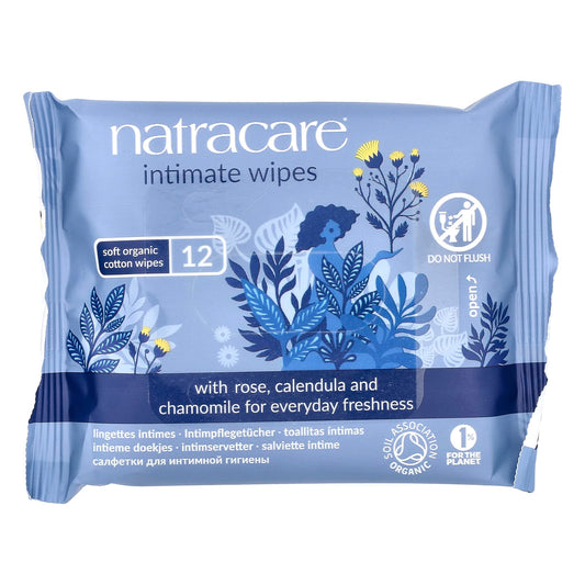 Natracare, Soft Organic Cotton Intimate Wipes, 12 Wipes - Image 1