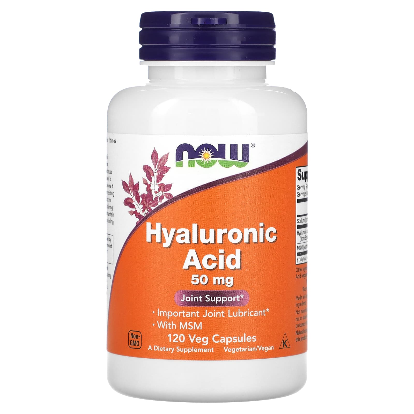 NOW Foods, Hyaluronic Acid With MSM, 50 mg, 120 Veg Capsules - Image 1