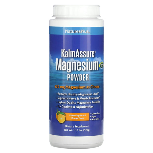 NaturesPlus, KalmAssure, Magnesium Powder, Refreshing Natural Orange, 1.15 lbs (522 g) - Image 1