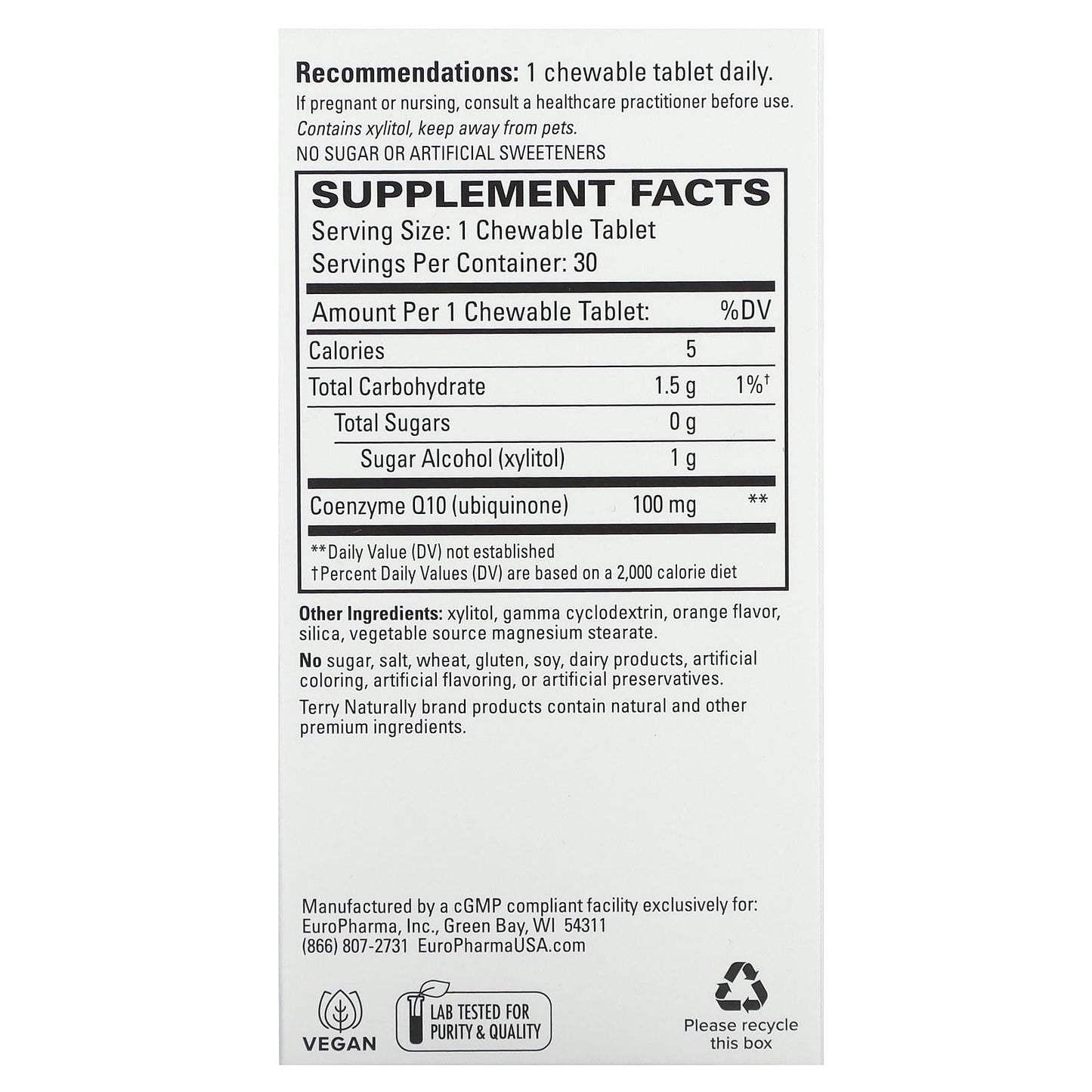 Terry Naturally, CoQ10, Orange, 100 mg, 30 Chewable Tablets - Image 2