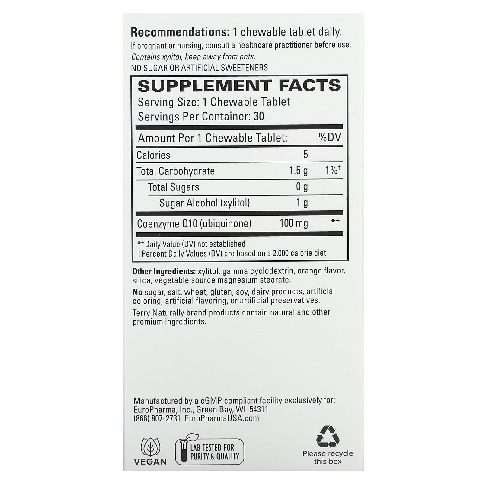 Terry Naturally, CoQ10, Orange, 100 mg, 30 Chewable Tablets - Image 2