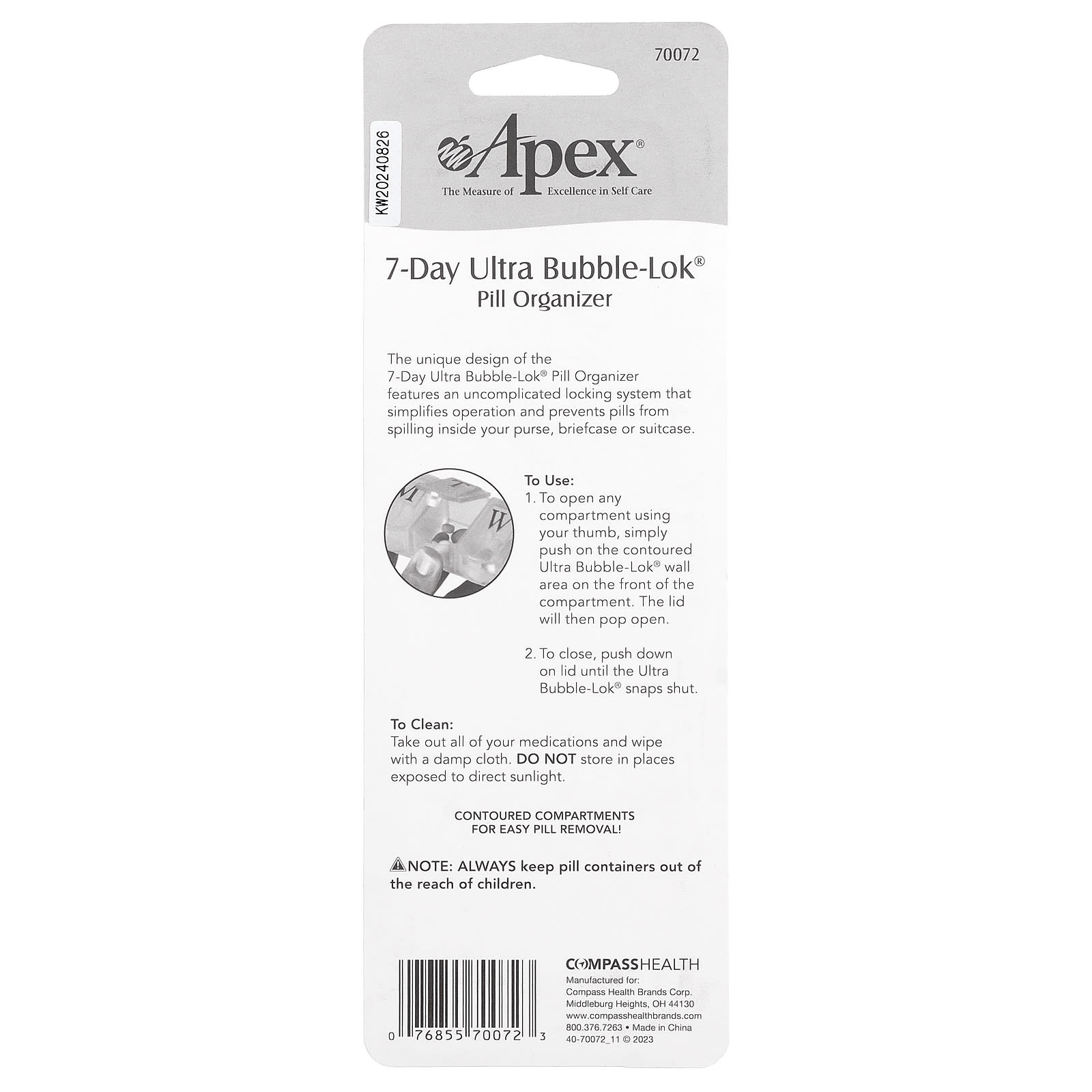 Apex 7-Day Ultra Bubble-Lok Pill Organizer for Easy Medication Management - Image 2