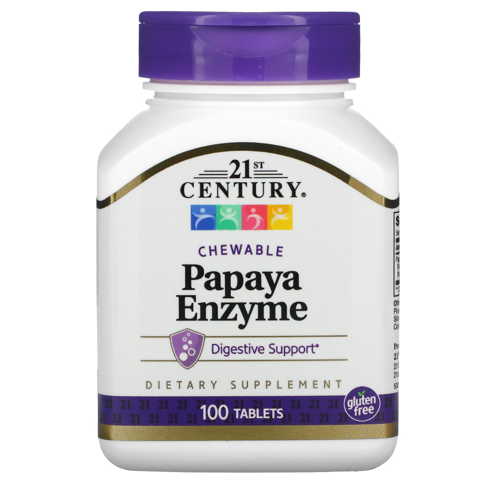 21st Century Papaya Enzyme Chewable Tablets - 100 Count Digestive Support - Image 1