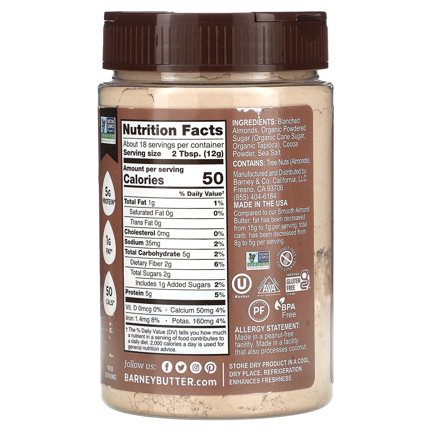 Barney Butter Chocolate Almond Protein Powder, 8 oz, Non-GMO, Vegan - Image 2
