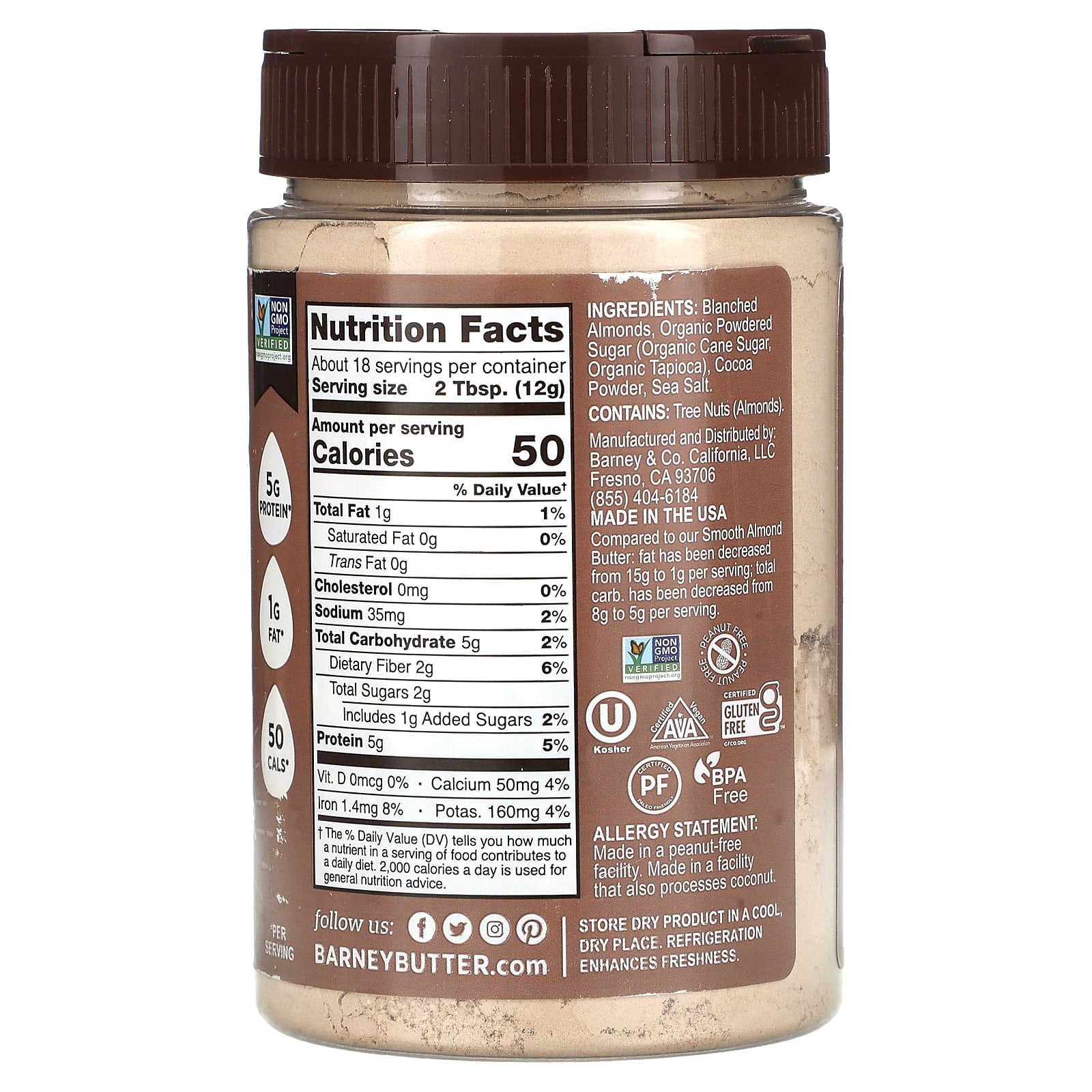 Barney Butter Chocolate Almond Protein Powder, 8 oz, Non-GMO, Vegan - Image 2
