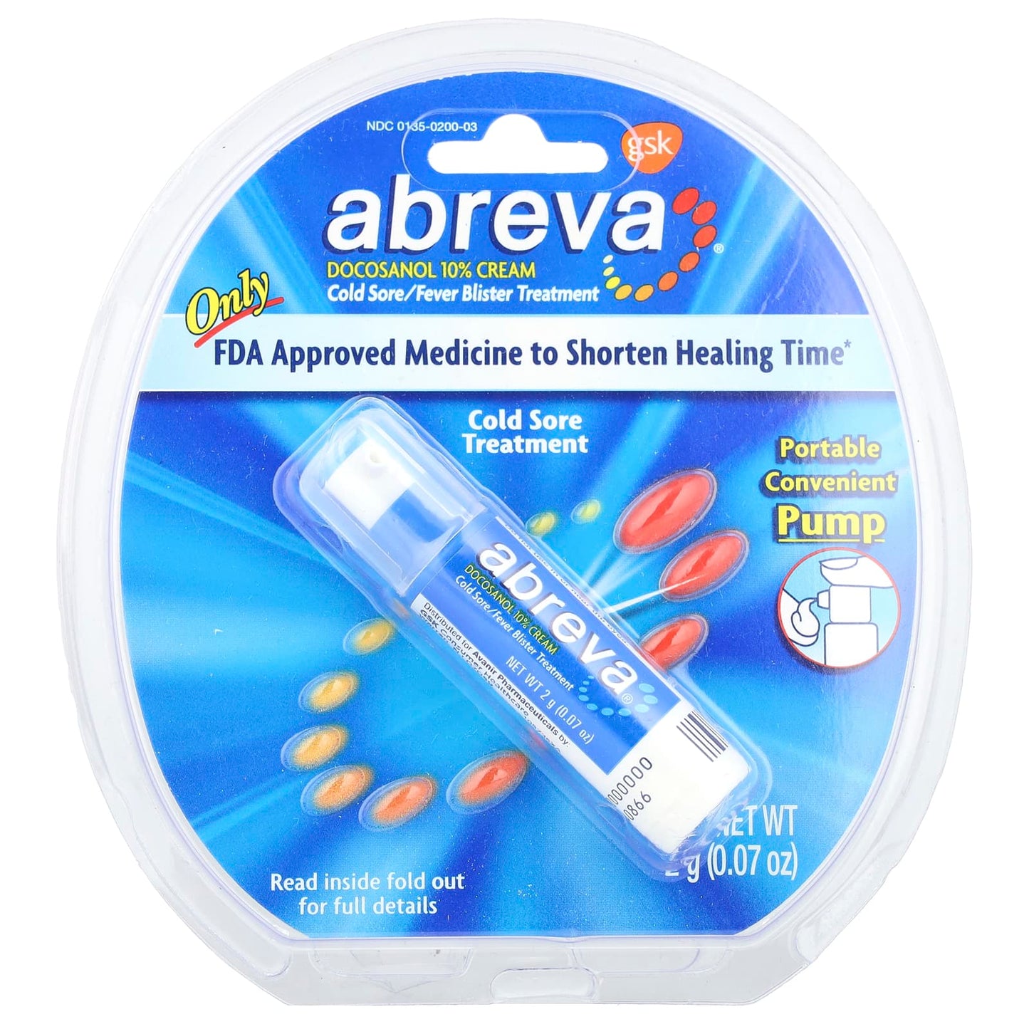 Abreva Cold Sore Treatment, Docosanol 10% Cream, 0.07 oz Pump - Image 2