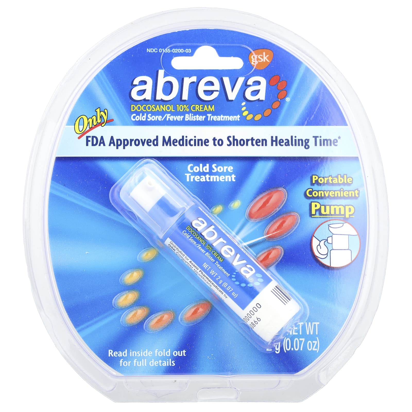 Abreva Cold Sore Treatment, Docosanol 10% Cream, 0.07 oz Pump - Image 2