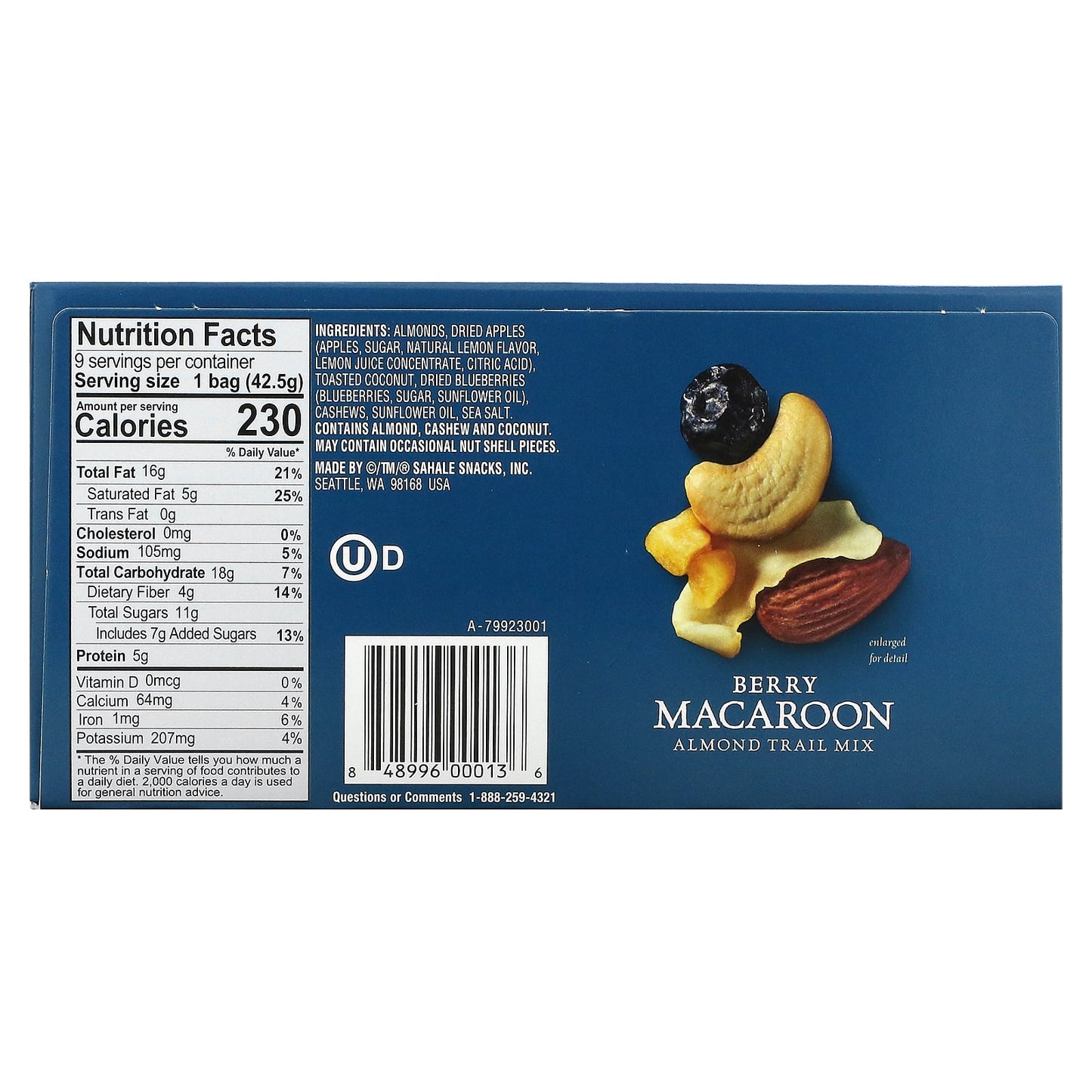 Sahale Snacks, Almond Trail Mix, Berry Macaroon, 9 Packs, 1.5 oz (42.5 g) Each - Image 2