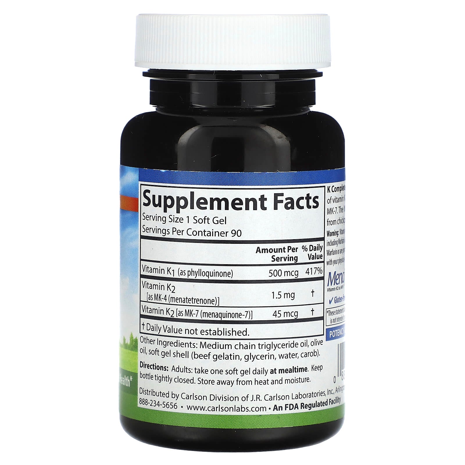 Carlson K Complete, 90 Soft Gels - Vitamin K1, K2 & MK-7 Supplement - Image 2